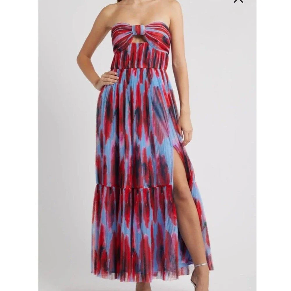 Hutch Dress Womens Size 12 Bow Front Strapless Maxi Dress Formal Blue Red NWT - Picture 2 of 7